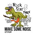 T-rex rock star print design